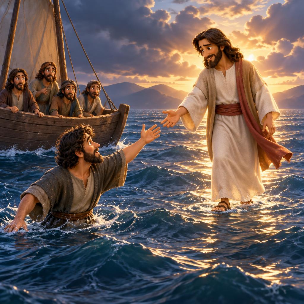 Ilustración de Jesús camina sobre el agua